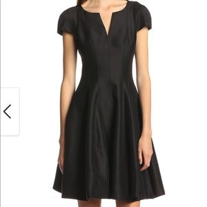 Halston Women's Dress Black Size A-Line Notch Neck Cap Sleeve